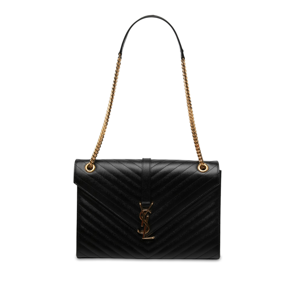 Pre-Loved Saint Laurent Large Chevron Grain de Poudre Monogram Envelope Bag